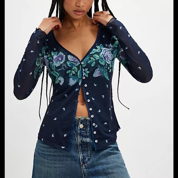 NWT Free People Home Grown Mesh Cardi - Picture 1 of 5